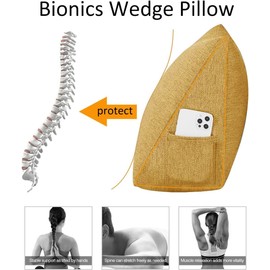 BNCKTRD Triangular Reading Pillow Wedge Headboard Back Support Pillow for Sitting up in Bed Daybed Bolster Backrest Couch Sofa Corner Cushion Linen Yellow