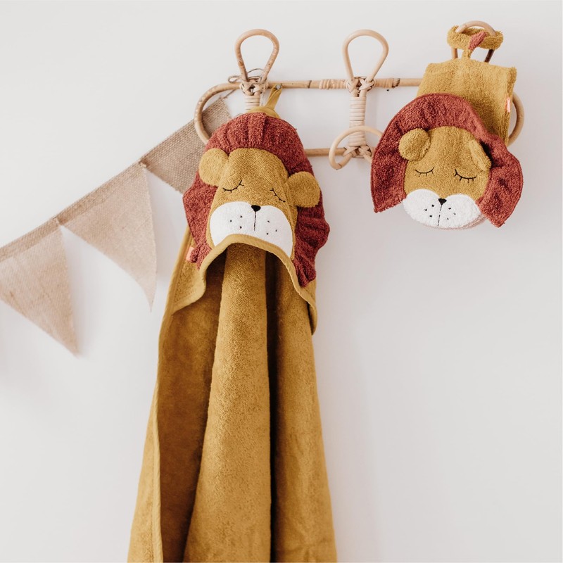 KIKADU Lion Face Cloth, Children's Wash Cloth with Animal Face