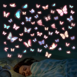 3 Sheets Glow in The Dark Butterfly Wall Decals, Luminous Butterflies Stickers Self-Adhesive Glowing Colorful Art Wall Decor for Girls Bedroom Kids Nursery Living Room Decoration