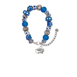 Delight Jewelry Silvertone Panther - Blue Paw Print Bead Bracelet, 7"+2"