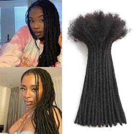 Dreadlock Extensions Human Hair 10-100 Strands 100% Full Handmade Permanent Loc Extension Human Hair for Women/Men/Kids Can Be Dyed Bleached Curled Twisted (0.8cm 1B, 16 inch 30 Strands)