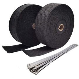 Ucreative Black Fiberglass Exhaust Header Wrap 2" x 50' with 10pcs 11.8 Inch Stainless Steel Locking Ties 2-Pack