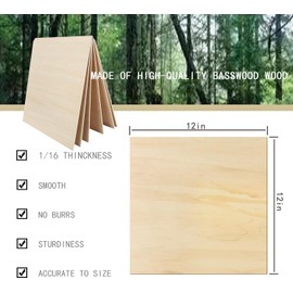 Cassny Unfinished Wood Pieces,5 Pack Basswood Sheets12 x12 x 1/16,Basswood Plywood Wood Sheets for Crafts,Perfect for Painting,Drawing,Laser,Engraving,Burning and CNC Cutting (5pack 12 x12 x 1/16)