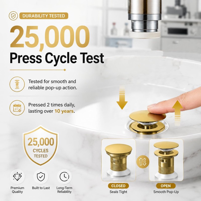 FROPO Metal Pop Up Bathroom Sink Drain with Overflow, Brushed