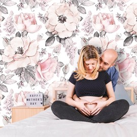 Coloritto Removable Peel 'n Stick Wallpaper, Self-Adhesive Wall Mural, Watercolor Pink Floral Pattern, Nursery Room Decor • Girl's Peonies & Roses (Sample 12" W x 8" H)