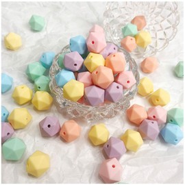 Cuentas facetadas de silicona de 14 mm, 50 unidades, cuentas de silicona de color suave para manualidades, collares, pulseras