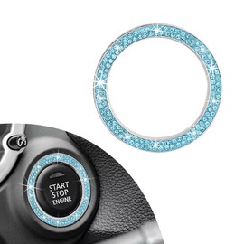 FSTURIOS Bling Crystal Double Rhinestone Car Engine Start Ring Decals, Sparkling Push to Start Button Decoration Ring, Shiny Key Ignition Knob Ring Sticker Engine Start Stop Decor (Lake Blue)