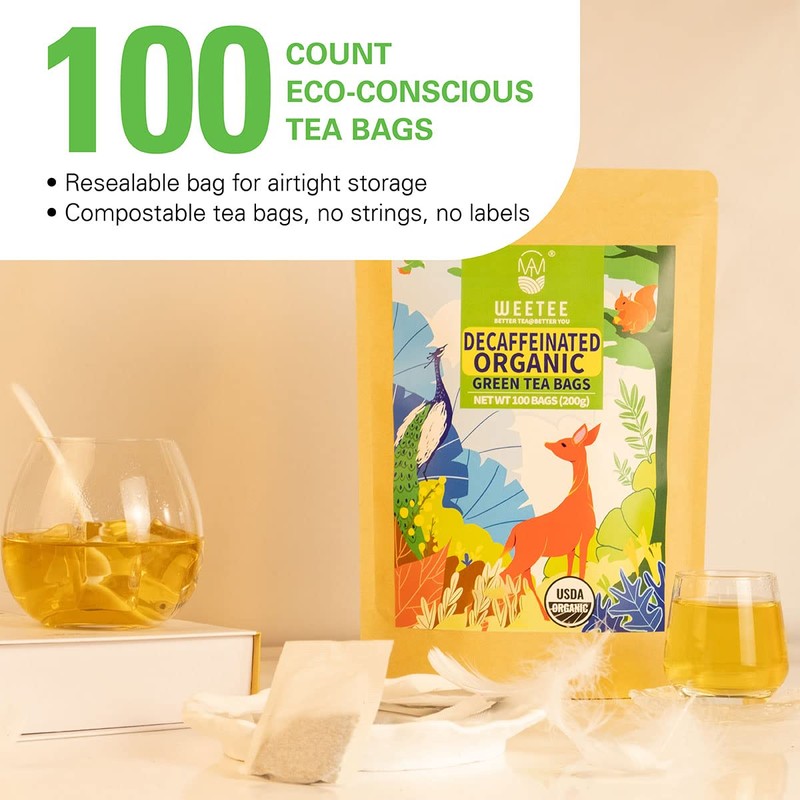 WT WEETEE Organic Decaf Green Tea Bags, USDA Organic Green