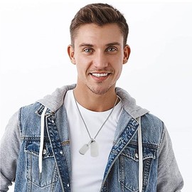 LATRAT Double Plaque, Army Style Military Dog Tag Necklace Made of Stainless Steel for Men and Boys, Military Style, Stainless Steel