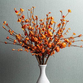 JINGHONG 6 Pack Fall Berry Stems 17" Tall Orange Pumpkin Picks Fall Branches for Vases Centerpieces Autumn Harvest Festival and Thanksgiving Day(Orange)