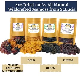 Wildcrafted Sea Moss | Gold - Purple - Green - Mixed | 100% Natural Irish Moss from St.Lucia | Mineral-Rich Superfood | 4oz Sun-Dried Moss | NO Preservatives NO Chemicals | Premium Quality