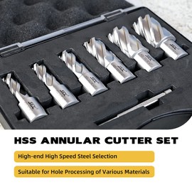 XINCHENG PRECISION Annular Cutter HSS Set 6 pcs 3/4 Inch Weldon Shank 1 Inch Cutting Depth and Cutting Diameter 9/16”,5/8”.11/16”.13/16", 15/16" and 1-1/16" for Drill Press HSS Standard Kit and 1