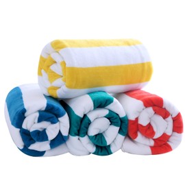 Exclusivo Mezcla 4-Pack 100% Cotton Oversized 35"x70" Cabana Stripe Beach Towels, Super Absorbent Soft Plush Pool Towel, Bath Towel (Blue/Green/Yellow/Red)