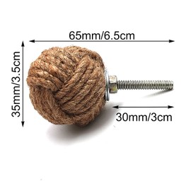 WINTTEN Jute Rope Door Knobs - Nautical Knot Drawer Pulls for Cabinets Wardrobes & Cupboards 35mm Set of 2 - Push-Pull Handle Knobs - Vintage Hardware Decor for Coastal Farmhouse or Rustic Homes