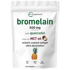 Bromelain 500mg with Quercetin & MCT Oil, 240 Enteric Coated Softgels | Ultra Absorption Bromelain Supplement | Natural Digestive Enzymes for Digestion & Joint Health | Non-GMO, Gluten Free