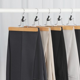 TOPIA HANGER 24 Pack Wooden Pants Hangers, Hair Extension Hangers Non Slip Skirt Hanger Wood Clamp with Velvet Padded 360° Swivel Hook for Jeans, Skirts, Trousers, Wigs Natural CT68N