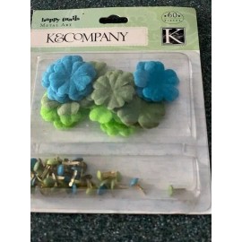 K&COMPANY HAPPY TRAILS METAL ART FLOWERS & BRADS EMBELLISHMENTS BL/LIMEGR/OLIV
