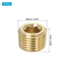 PATIKIL 1/8 inch Male PT Pipe Plug Internal Hex Thread Socket, 5 Pack Hex Counter Sunk Solid Brass Pipe Plug Fitting Set for Pipe Air Tanks