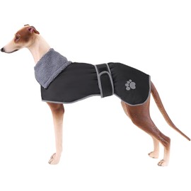 Geyecete Dog Winter Coats for Greyhound, Dog Jackets with Plush Lining, Waterproof Raincoat, Windproof, Outdoor Dog Clothing with Safe Reflective Strips, for Medium and Large Dogs, Black, XXL