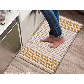 Kitchen Mat Cushioned Anti-Fatigue Kitchen Rug, Waterproof Non-Slip Kitchen Mats and Rugs Heavy Duty Comfort Foam Rug for Kitchen, Floor Home, Office, Sink, Laundry (Mustard Box, 18''x30'')