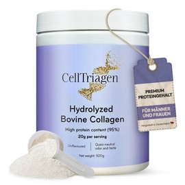 CellTriagen Collagen Pulver – Pure Glow Booster mit Vital Proteins Collagen Peptides, Kollagen Hydrolysat – Protein Pulver Neutral Taste, Typ 1, 2, 3 Ideal für Smoothies, Shakes (Zuckerfrei – 500 g)
