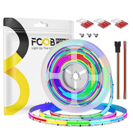 FCOB WS2811 RGB Smart IC COB LED Strip Lights 16.4FT, 24V 120IC Chasing Dream Color COB Strip 864LEDs/m, 12mm Width White PCB Flexible High Density LED Tape for Home Indoor, NO Power & Controller