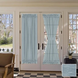 H.VERSAILTEX Cortina transparente para puerta francesa, cortina de lino con bolsillo para barra de cortina de luz para sala de estar, alzapaños incluidos, 52 x 72 pulgadas, color verde azulado