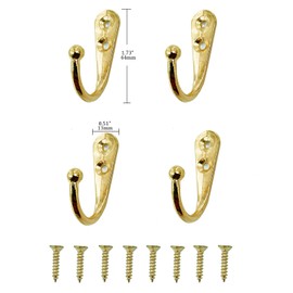 VIPERMARK 4 Pcs Wall Mounted Hooks for Bedroom,Bathroom,Kitchen,and Cabinet Hangers (with 8 Screws)-Gold