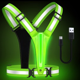 Fokia Kunbio LED Reflective Running Vest Gear,Light Up Vest Runners Night Walking USB Rechargeable,Up to 11hrs Light with Adjustable Waist/Shoulder for Women Men Kids (Green)