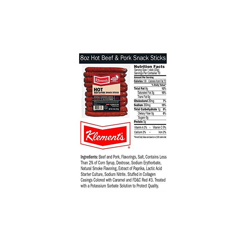 8oz Klement's Hot Snack Sticks, Pack of 1