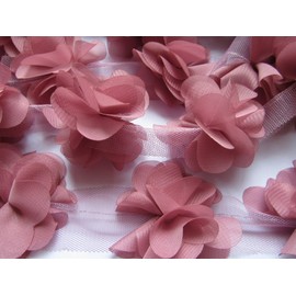 YYCRAFT 3D Chiffon Flower Lace Trim Bridal Bouquets Bouquets Cluster Flowers Sewing (Pink)