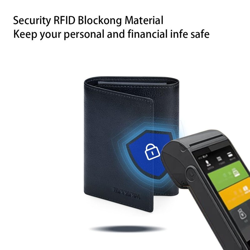 VANNANBA Mens Genuine Leather RFID Trifold Wallet With ID Window,