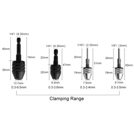 TOVOT 4PCS Drill Chucks Assortment Set Keyless Drill Chuck Adapters with 1/4" Hex Shank, 1/8" and 1/16" Round Shank Drill Bit Adapters