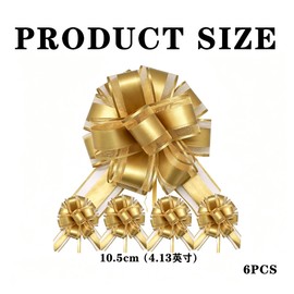 6 Pcs Large Pull Bows,Delicate Puffy Bows for Gift Wrapping,Versatile Pull Bow,Pre-tied And Shiny Gold Bow,for Flower Gift Boxes,Christmas Wrapping,Wedding,Party,Birthday,Valentine's Day Decoration