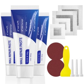 SEISSO Drywall Repair Kit, Wall Mending Agent*3(100g), Wall Patch*4, Scraper and Sandpaper*2, Wall Repair Paste Kit for Wall Cracks, Graffiti, Whitewall Hole Filler and Plaster Dent Repair