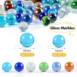 REGUICORP 80PCS Glass Marbles, 14mm & 16mm Sizes Marbles Bulk, Solid Round Marbles for Board Games, DIY Decorations and Home Furnishings, Party Decorations (5 Color Mix)