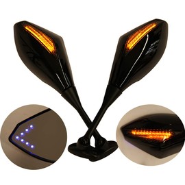 Motorcycle LED Turn Signal Rearview Mirrors Compatible with 2011 2013 Honda CBR250R CBR 600 RR (Gloss Black+Smoke Len#1)