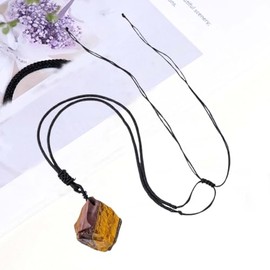Erliway Erliway 1.2" Raw Stone Necklace for Women Men, Natural Rough Tigers Eye Gemstone Crystal Pendant Necklace, Adjustable Healing Crystal Necklace Pendant with Hand-Woven Rope
