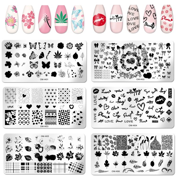 6pcs Nail Art Stamping Plates Set Manicuring Accessories Butterfly Leaves