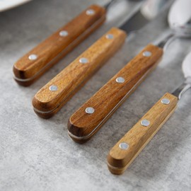 Mikasa Drift Wooden Handle Cutlery Set, Wood and Stainless Steel, Outdoor Cutlery, Dishwasher Safe, 16pc Set for 4, Silver, 20 x 25 x 5 cm