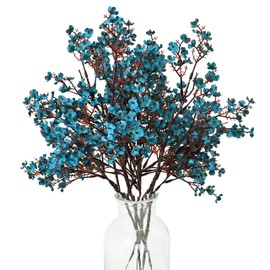 ONLY ART 6 Bundles Teal Flowers Silk Babys Breath Artificial Flowers 19.7" for Home Kitchen Wedding Party Decorations New Year Spring (Vase Not Include)