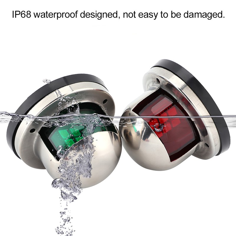 2pcs 12V Red Green LED Navigation Lights Stainless Steel Sailing