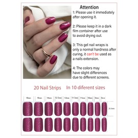 Semi Cured Gel Nail Strips, Berry Cat Eye 20pcs Adhesive UV Sticker, Wraps for Home Manicure DIY