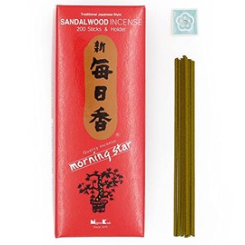 Nippon Kodo Morning Star Sandalwood Japanese Incense - 200 Stick Box with Ceramic Holder