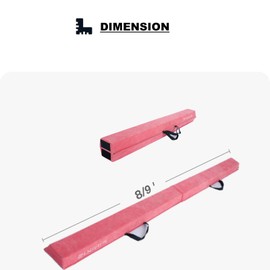 Folding Gymnastics Balance Beam - 9ft Floor Beam with Carry Handles & Anti-Slip Base - Ideal for Kids, Beginners, and Professional Gymnasts, Pink