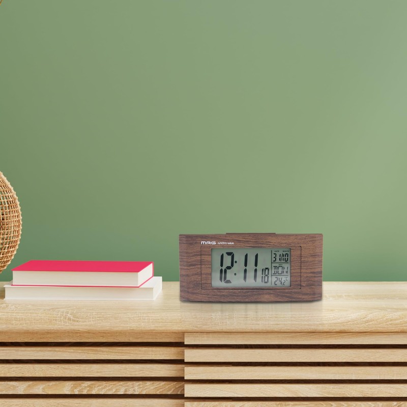 FISHTEC Funkwecker in Holzoptik, mit Display mit Hintergrundbeleuchtung