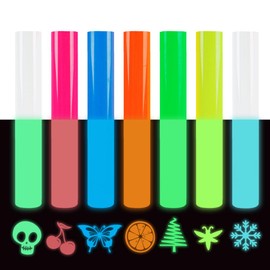 FUNKAKA Glow Vinyl, 9 Pack 12" x 10" HTV Sheets, 7 Assorted Colors, Iron On Vinyl for T-Shirt & Fabric Projects