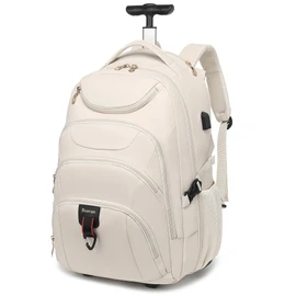 Boavan Rolling Backpack for Women, 17.3 Inch Wheeled Laptop Backpack,Large Travel Carry-On Bag for Teachers College Students, USB Charging Port Waterproof Business for Airplane Overnight Luggage，Beige