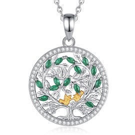 CELESTIA Tree of Life Necklace 925 Silver Women's Tree of Life with Pendant Women's Jewellery Gift for Mother's Day for Mum Grandma Aunt, Sterling silver Zirconia, Cubic Zirconia
