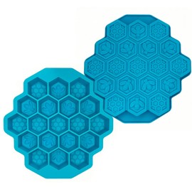 Zilphoba 2pcs Honeycomb Silicone Mold, Non-Stick 19 Cavities Bee Silicone Mold, Honey Comb Molds for Chocolate, Candy, Ice Cube, Cakes (Blue)